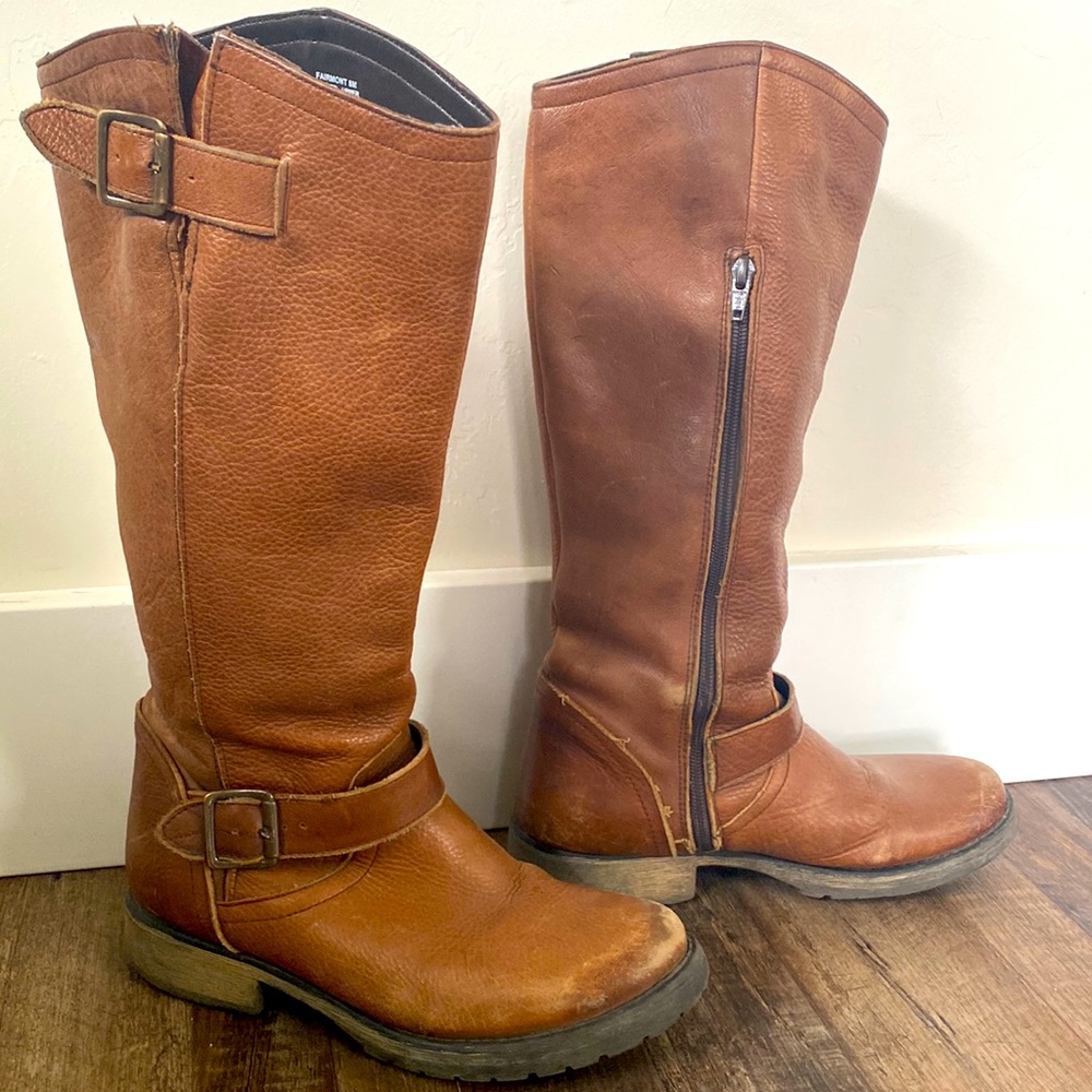 Steve Madden Fairmont Saddle Brown Leather Tall Harness Riding Boots Size 8